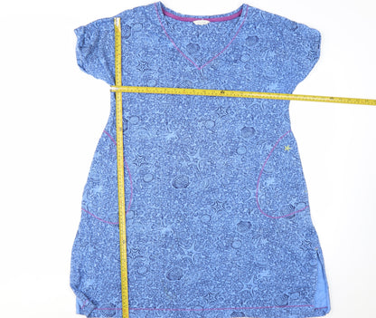 White Stuff Women's Blue Cotton Shift Dress Size S Short Sleeve Casual