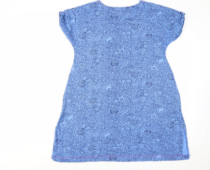 White Stuff Women's Blue Cotton Shift Dress Size S Short Sleeve Casual