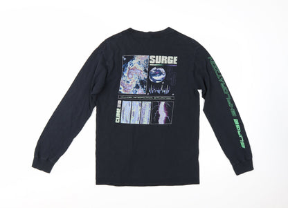 AGORA Men's Black Long Sleeve Space Graphic Cotton T-Shirt Size S