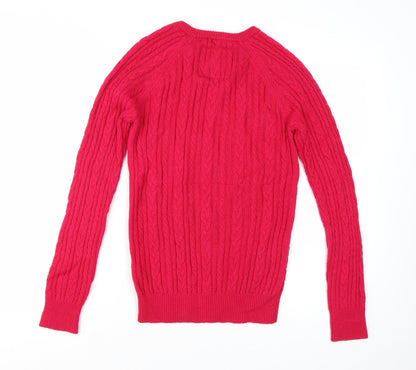 Jack Wills Women's Pink Cable-Knit Jumper UK 8 Merino Wool Blend
