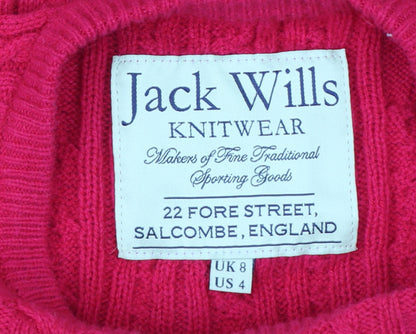 Jack Wills Women's Pink Cable-Knit Jumper UK 8 Merino Wool Blend