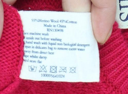 Jack Wills Women's Pink Cable-Knit Jumper UK 8 Merino Wool Blend