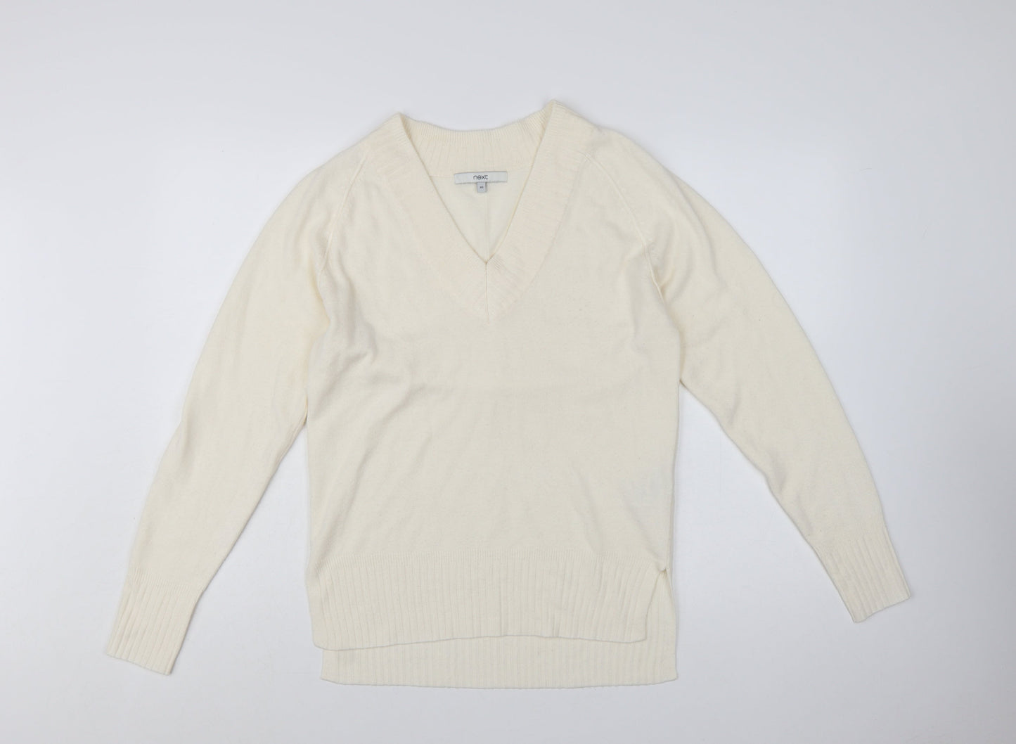 Next Women Ivory V-Neck Acrylic Pullover Jumper XS