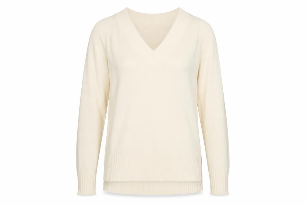 Next Women Ivory V-Neck Acrylic Pullover Jumper XS