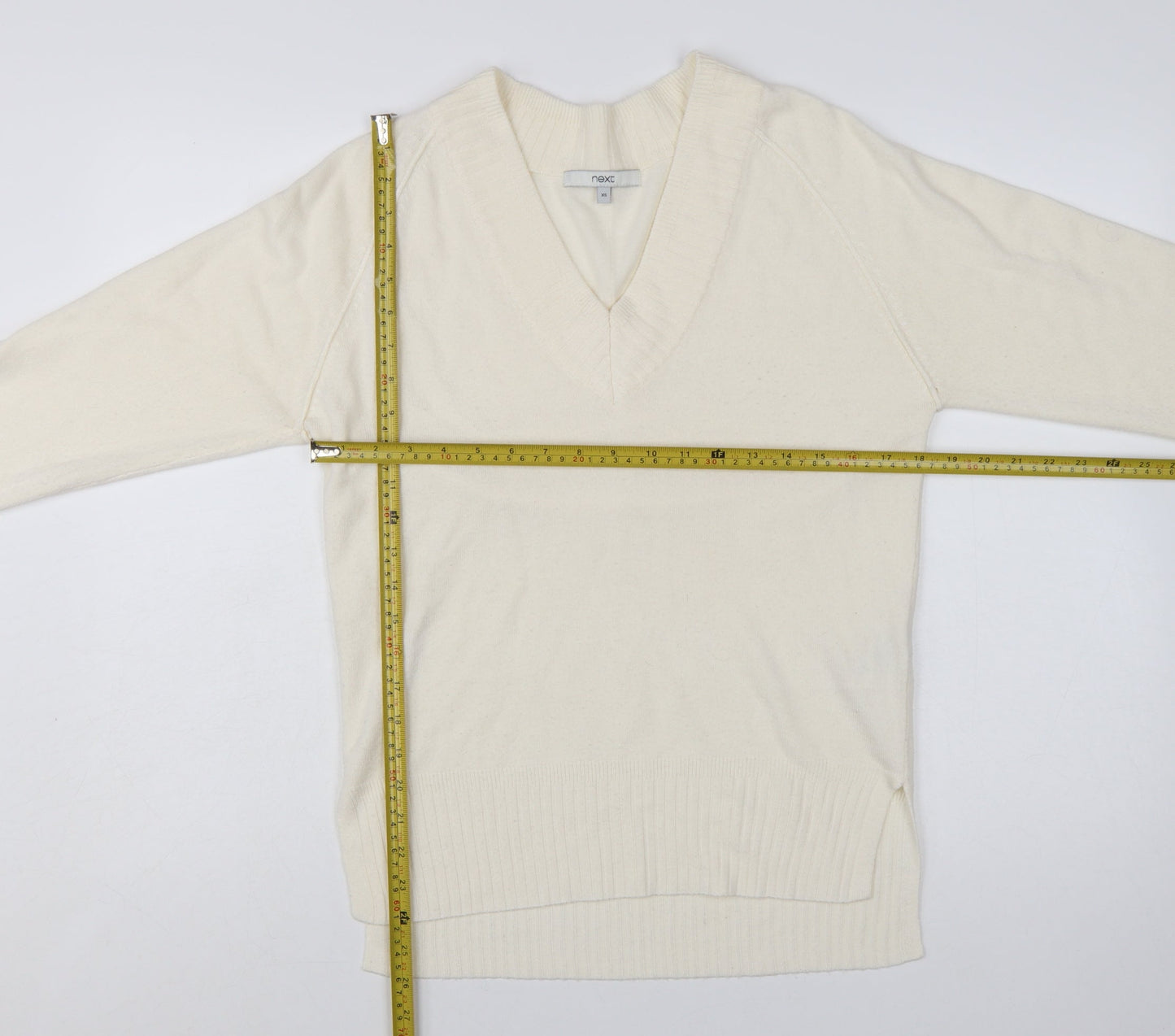 Next Women Ivory V-Neck Acrylic Pullover Jumper XS