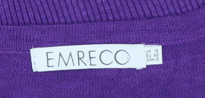 Emreco Women's Purple Henley Knit Jumper Size 16 V-Neck Lightweight