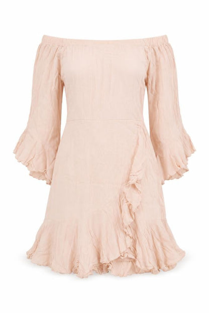 Pull & Bear Women’s Beige Off Shoulder Ruffle Boho Dress Size 8