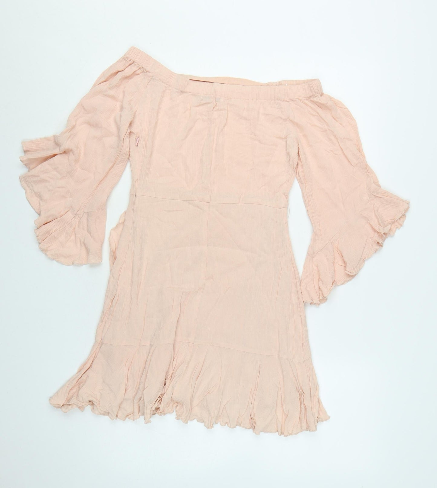 Pull & Bear Women’s Beige Off Shoulder Ruffle Boho Dress Size 8