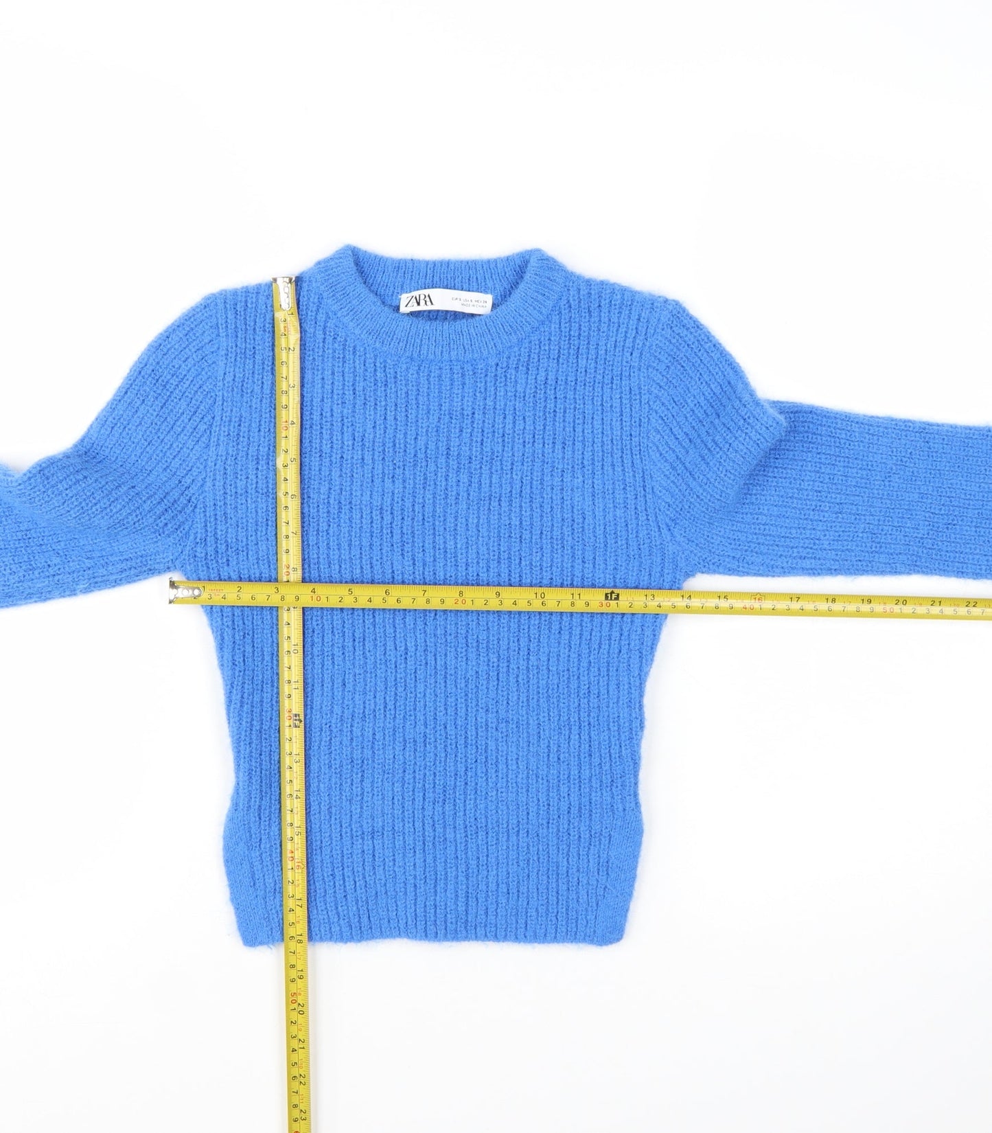 ZARA Women’s Blue Knit Pullover Jumper Size S Crew Neck Long Sleeve