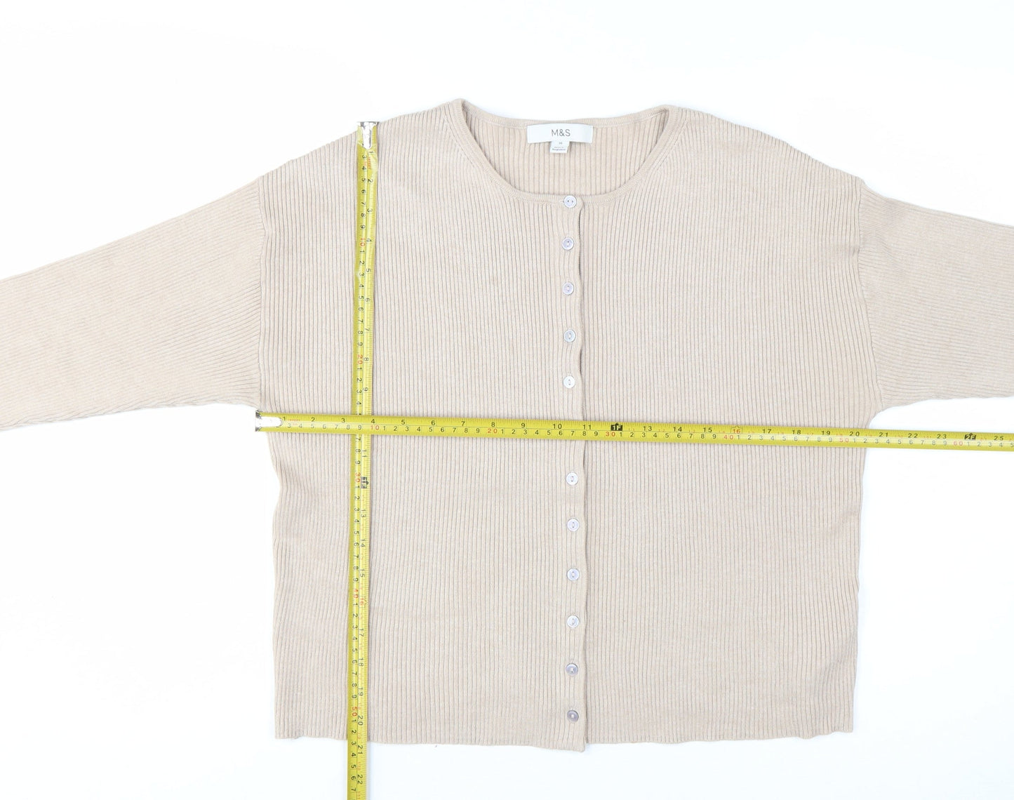 Marks and Spencer Women Beige Size 16 Cardigan Knit Jumper