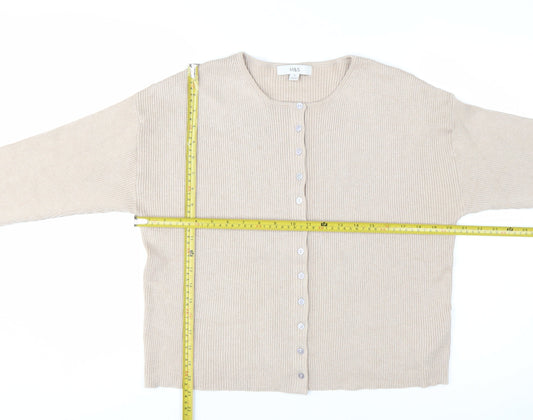 Marks and Spencer Women Beige Size 16 Cardigan Knit Jumper