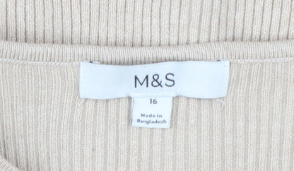 Marks and Spencer Women Beige Size 16 Cardigan Knit Jumper