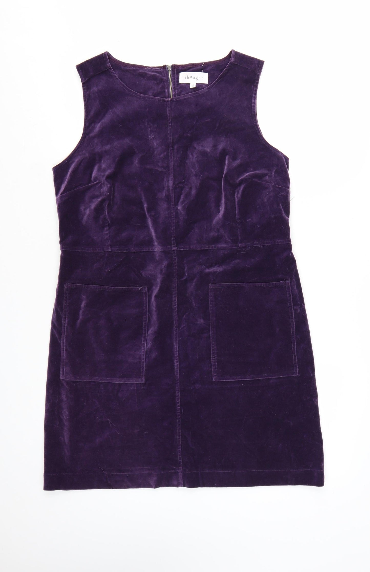 Thought Women's Purple Velvet Sleeveless Pinafore Dress Size 12