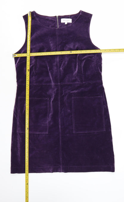 Thought Women's Purple Velvet Sleeveless Pinafore Dress Size 12