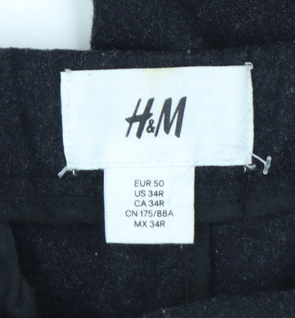 H&M Men's Black Wool Blend Slim Fit Tapered Trousers Size L 34 in