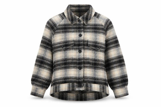 Uniqlo Women’s Beige Check Wool Blend Shacket Jacket XS Relaxed Fit