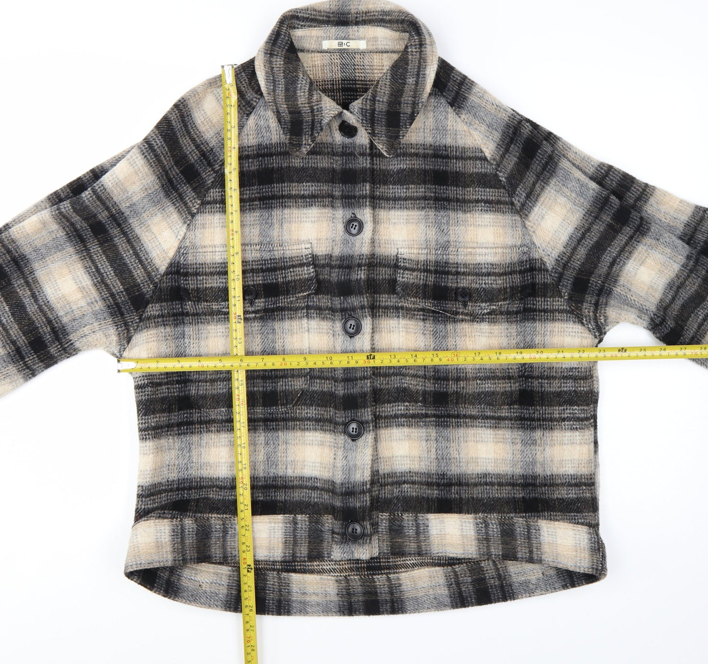 Uniqlo Women’s Beige Check Wool Blend Shacket Jacket XS Relaxed Fit