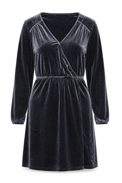 FatFace Women Grey Velvet Wrap Dress Size 16 Long Sleeve Belted