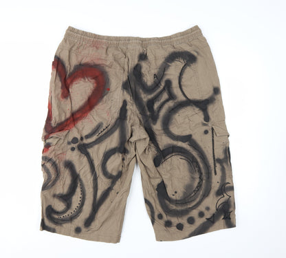 Bexleys Men’s Beige Cargo Shorts 29in Artistic Graffiti Cotton