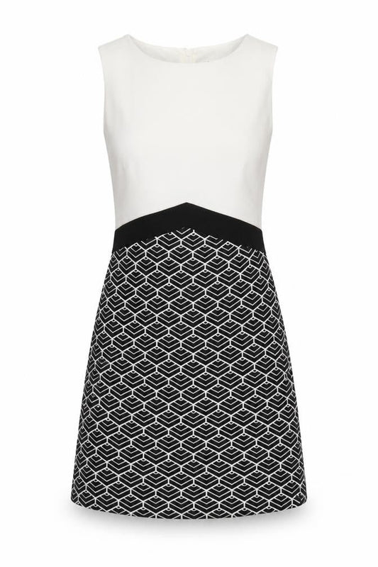 Front view of Miss Selfridge Women’s Black & White Geometric Shift Dress UK 8