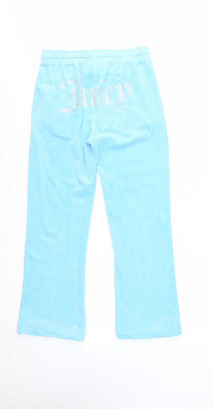 Juicy Couture Women Blue XS Velour Rhinestone Logo Sweatpants