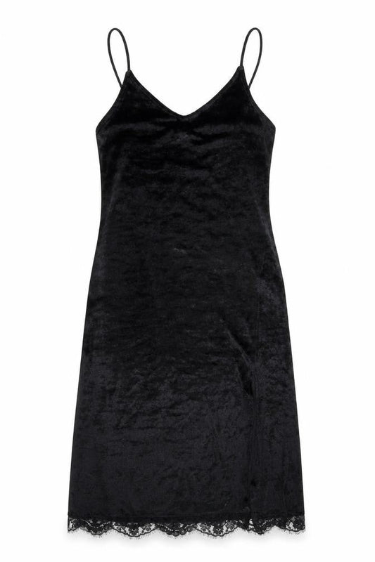 H&M Divided Women Black Size 12 Velvet Lace Slip Dress