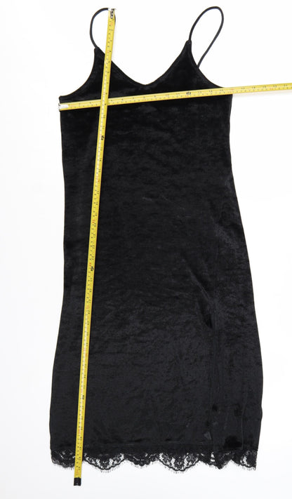 H&M Divided Women Black Size 12 Velvet Lace Slip Dress