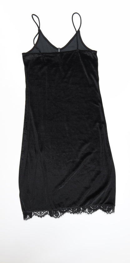 H&M Divided Women Black Size 12 Velvet Lace Slip Dress