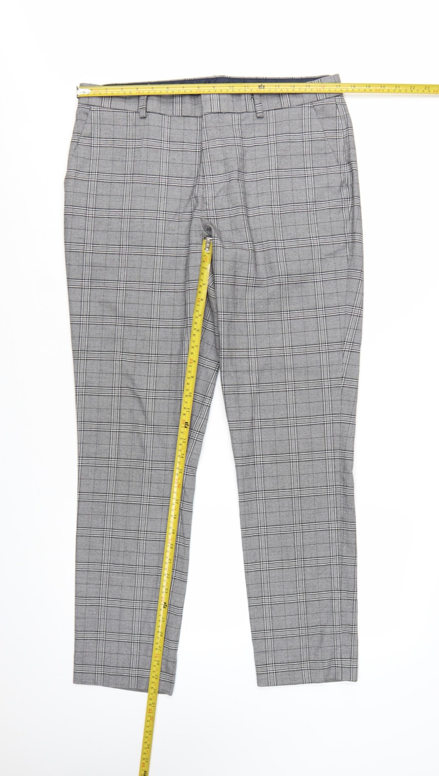 Taylor & Wright Men's Grey Check Slim Fit Dress Trousers 34R