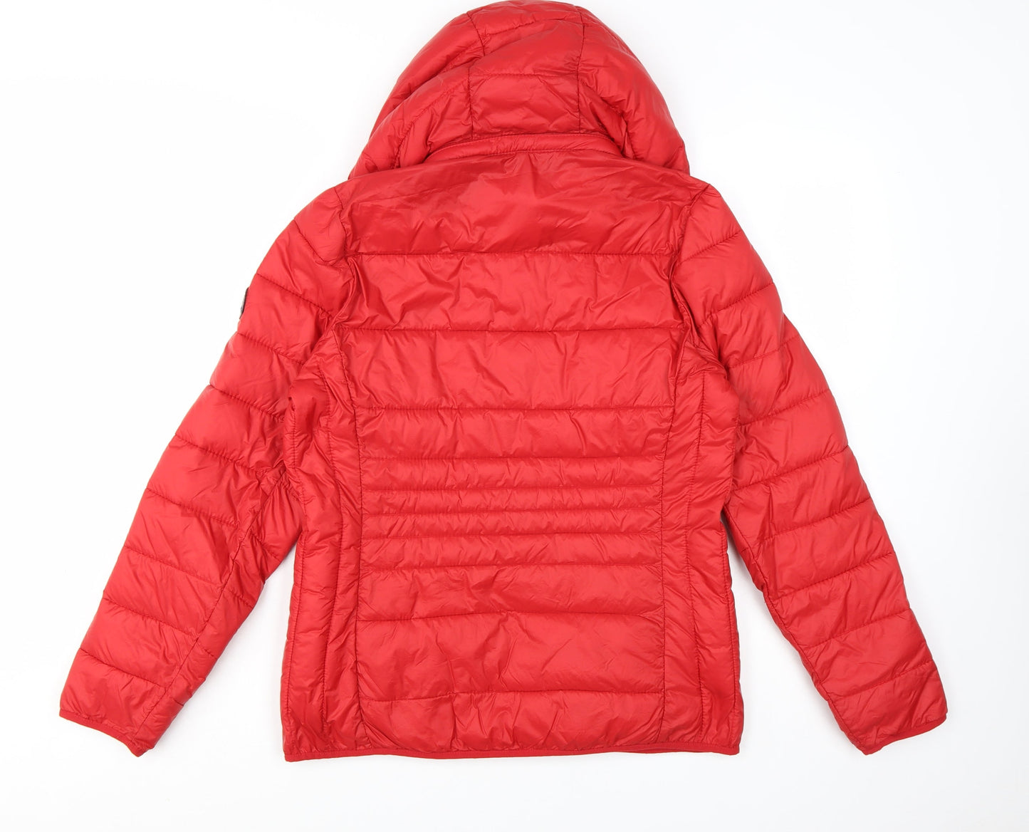 Abercrombie & Fitch Womens Red Hooded Puffer Jacket M Wind Resistant