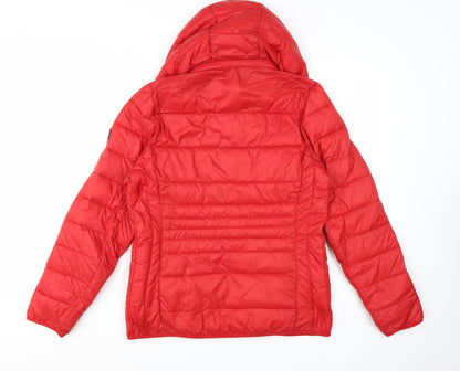 Abercrombie & Fitch Womens Red Hooded Puffer Jacket M Wind Resistant
