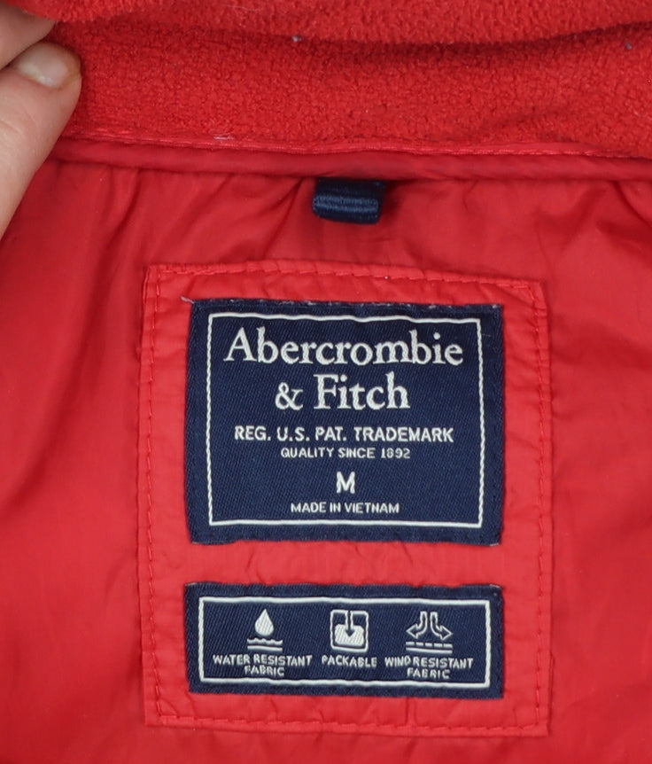 Abercrombie & Fitch Womens Red Hooded Puffer Jacket M Wind Resistant
