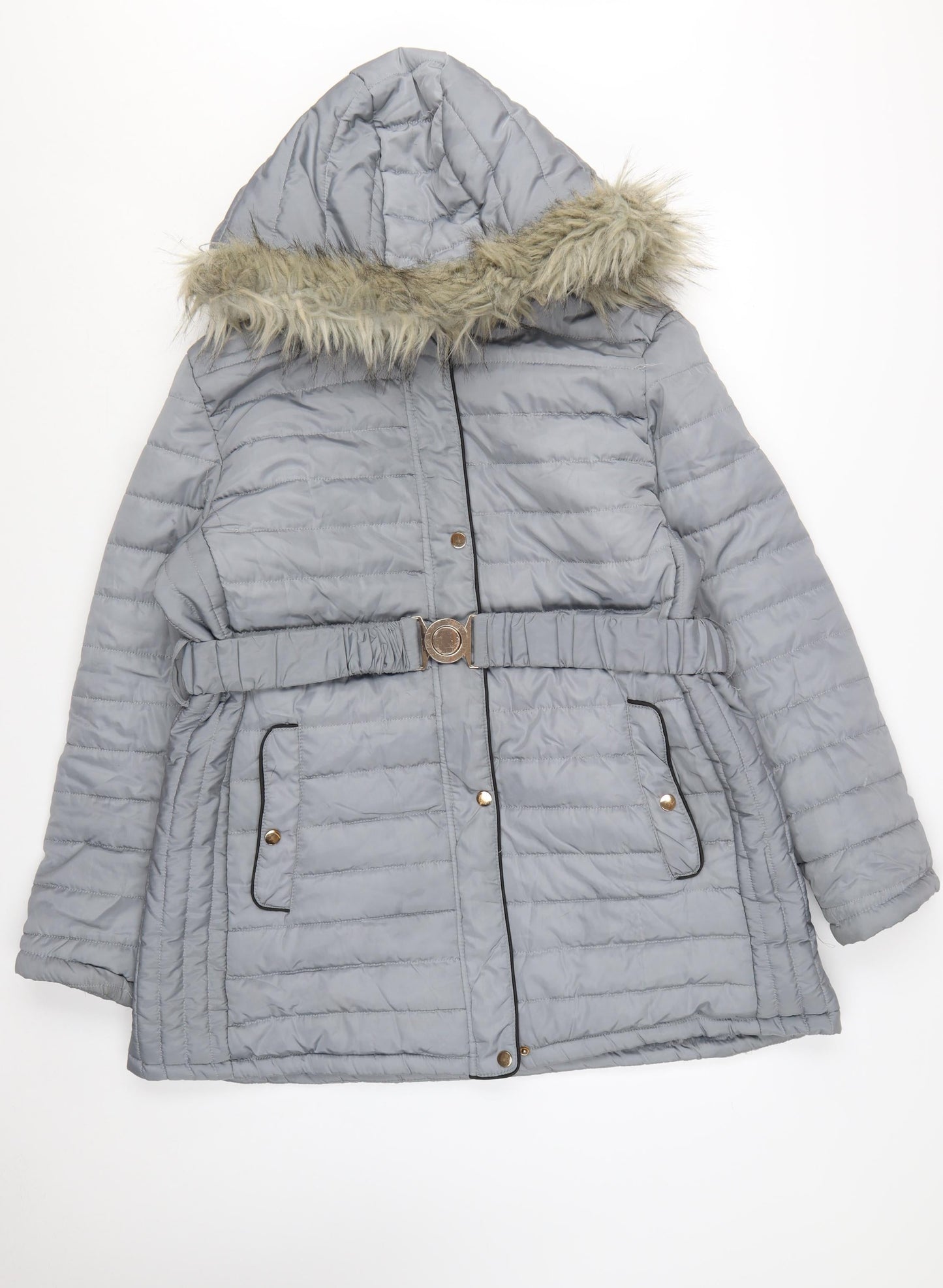 Ellie B Women’s Grey Plus Size 20 Puffer Coat with Faux Fur Hood