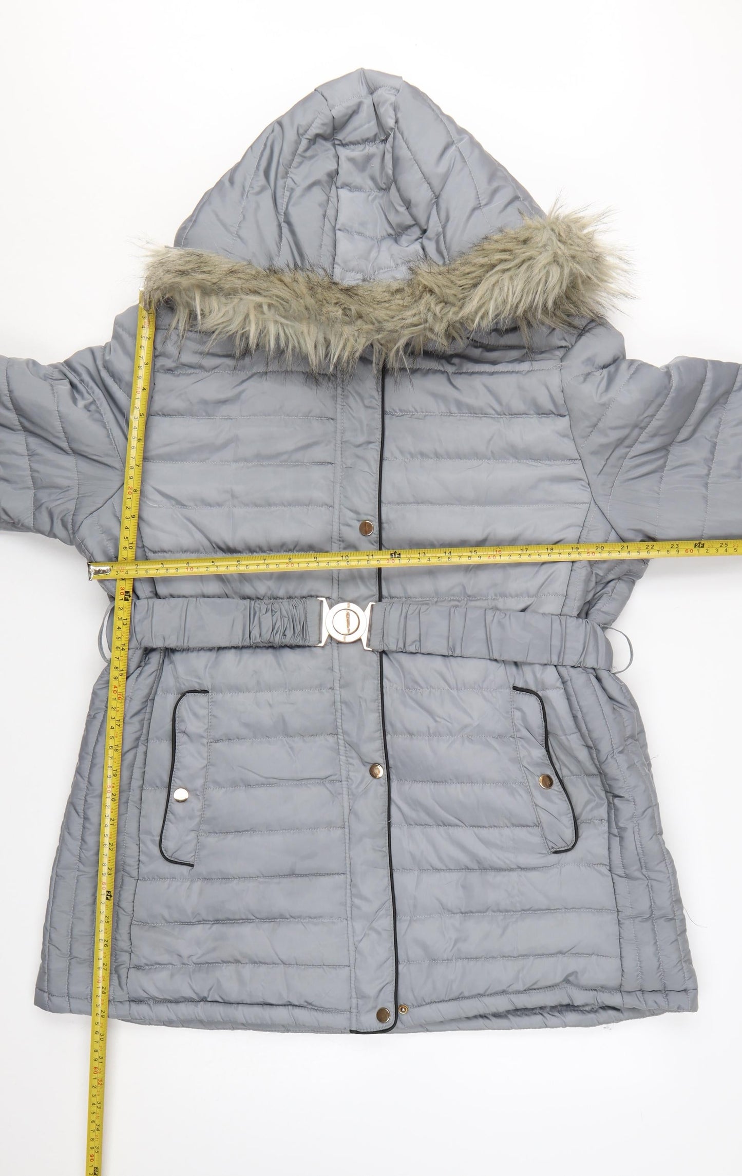 Ellie B Women’s Grey Plus Size 20 Puffer Coat with Faux Fur Hood