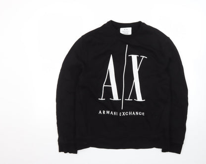 Armani Exchange Mens Black Small Pullover Sweatshirt with Logo Print