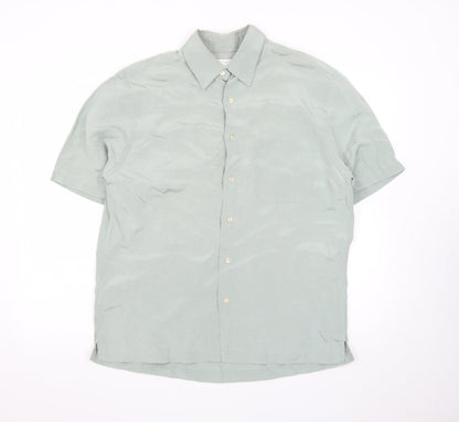 Marks and Spencer Men's Green Short Sleeve Vintage Button-Up Shirt M