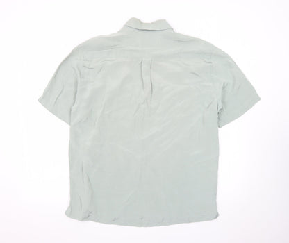 Marks and Spencer Men's Green Short Sleeve Vintage Button-Up Shirt M