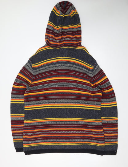 American Eagle Men's Multicoloured Striped Henley Hoodie L
