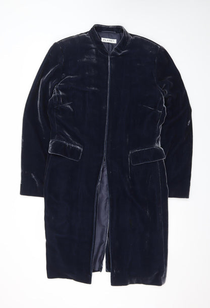 Planet Women's Blue Velvet Long Coat Size 12 Lined Classic Overcoat