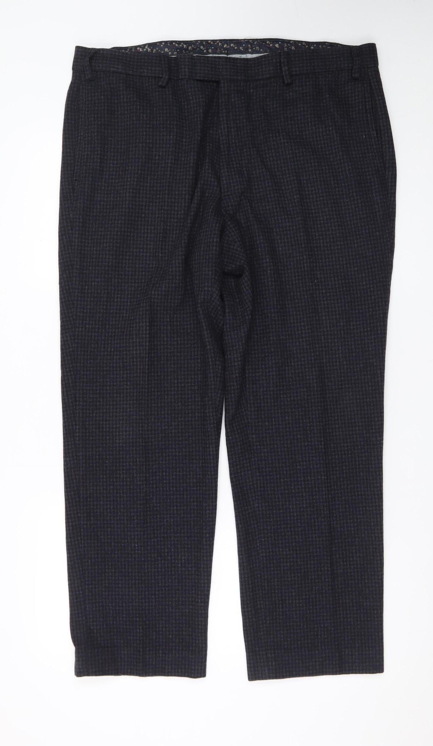 Marks and Spencer Men's Grey Check Wool Blend Chino Trousers 38in Waist 29in Leg