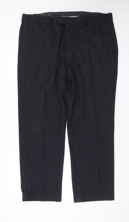 Marks and Spencer Men's Grey Check Wool Blend Chino Trousers 38in Waist 29in Leg