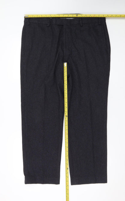 Marks and Spencer Men's Grey Check Wool Blend Chino Trousers 38in Waist 29in Leg