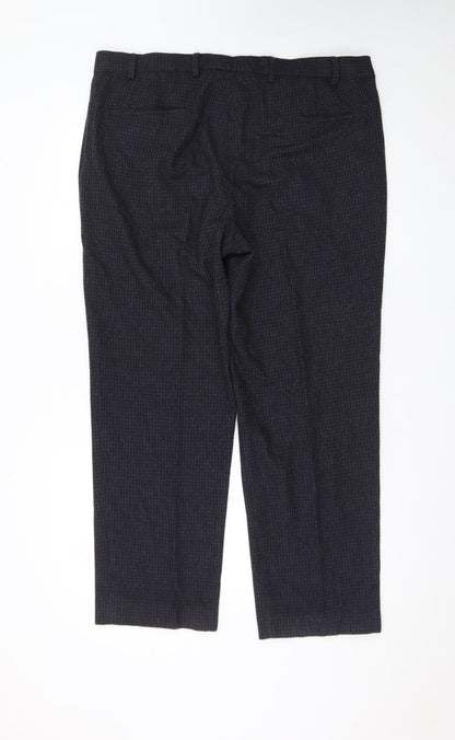 Marks and Spencer Men's Grey Check Wool Blend Chino Trousers 38in Waist 29in Leg