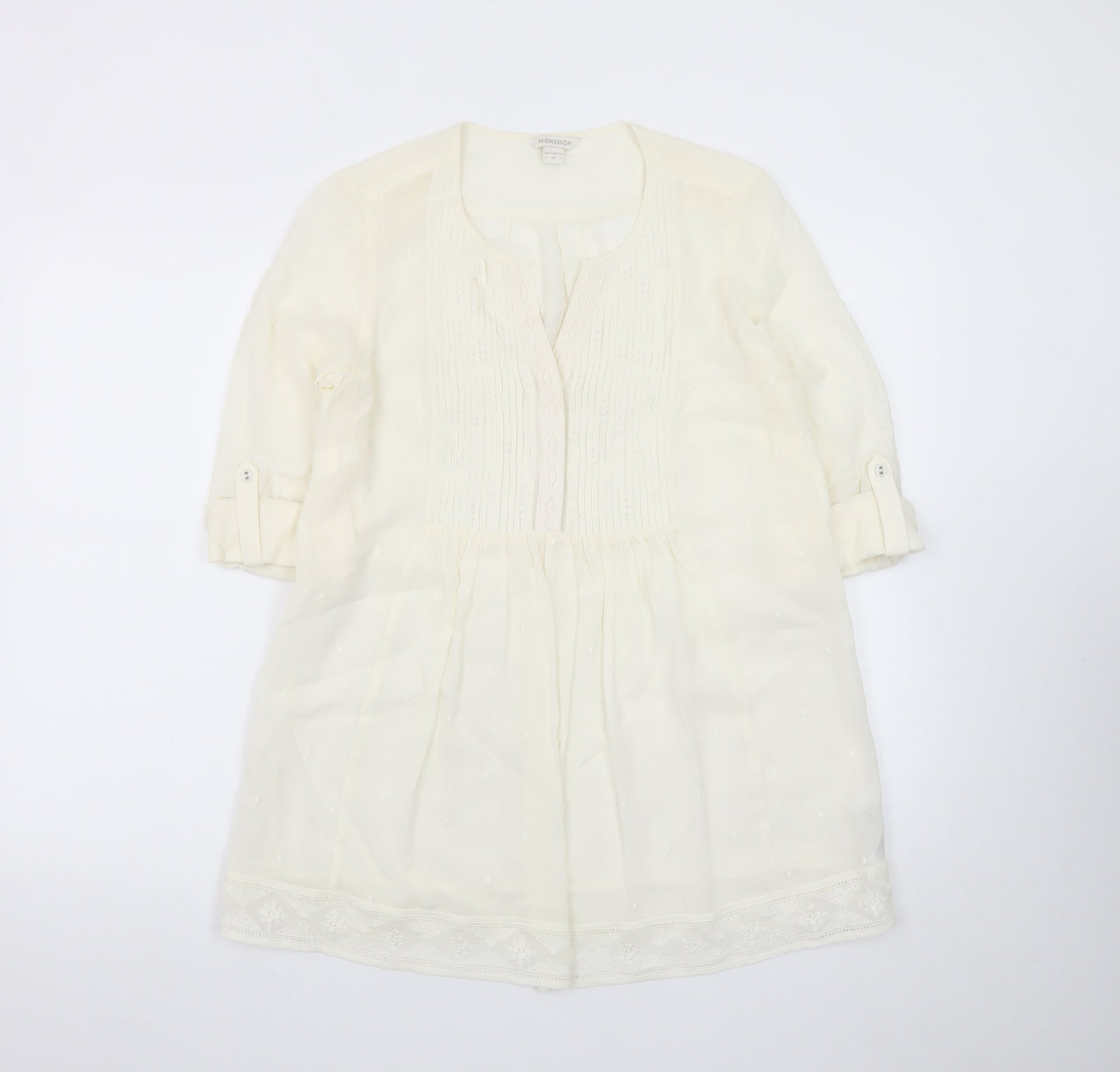 Monsoon Women Ivory 3/4 Sleeve Tunic Blouse Size 8