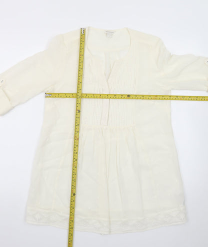 Monsoon Women Ivory 3/4 Sleeve Tunic Blouse Size 8