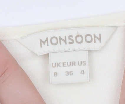 Monsoon Women Ivory 3/4 Sleeve Tunic Blouse Size 8