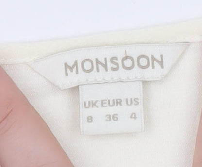 Monsoon Women Ivory 3/4 Sleeve Tunic Blouse Size 8