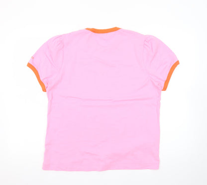 Joules Women’s Pink Orange Ringer Cotton T-Shirt UK 16