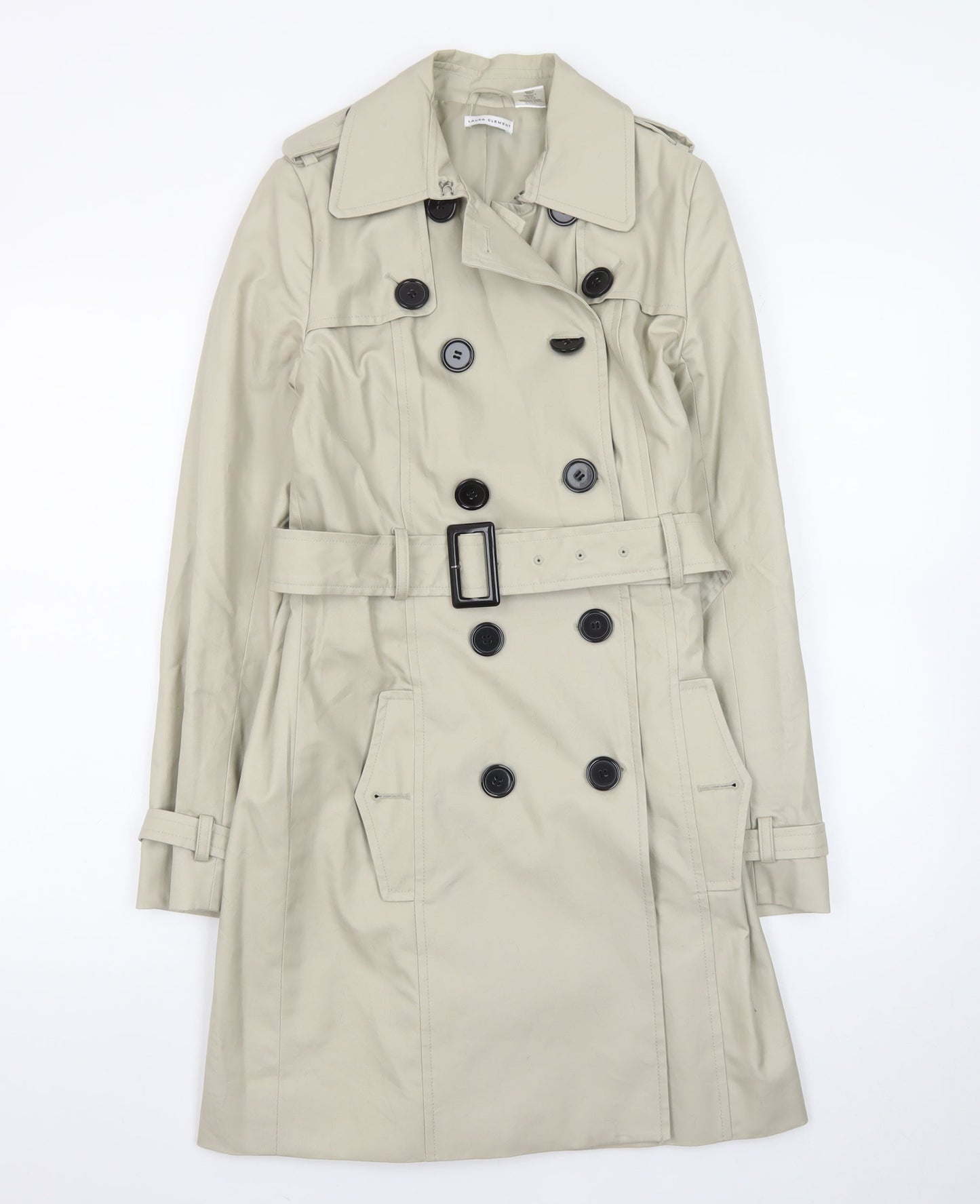 Laura Clement Womens Beige Trench Coat Size 6 Belted Classic Style