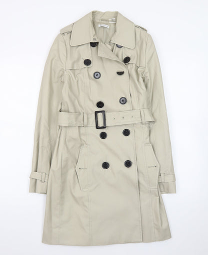 Laura Clement Womens Beige Trench Coat Size 6 Belted Classic Style